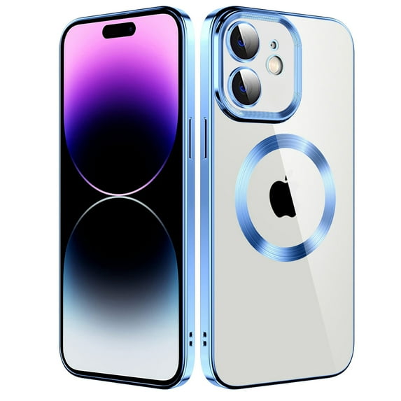 Dteck Clear Magnetic Case for iPhone 11,Shockproof Soft TPU Electro-plating Bumper Case Compatible with MagSafe Cover with Built-in Camera Lens Protector,Blue