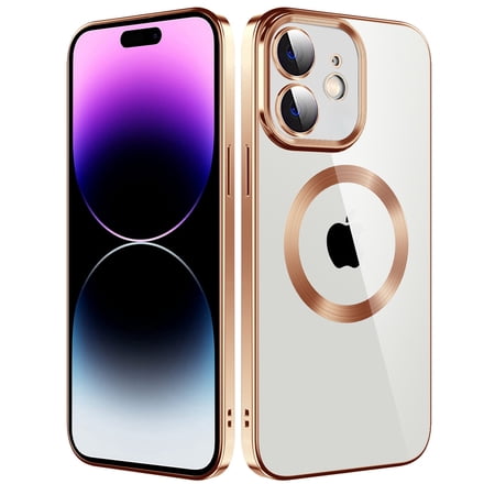 Dteck Clear Magnetic Case for iPhone 11,Shockproof Soft TPU Electro-plating Bumper Case Compatible with MagSafe Cover with Built-in Camera Lens Protector,Gold