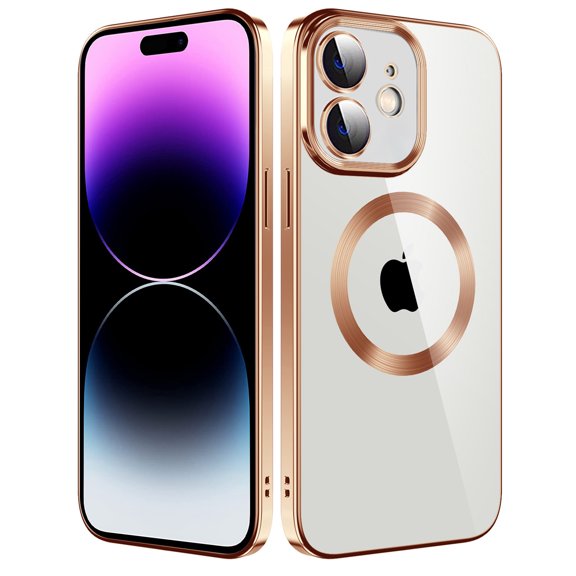 Dteck Clear Magnetic Case for iPhone 11,Shockproof Soft TPU Electro-plating Bumper Case Compatible with MagSafe Cover with Built-in Camera Lens Protector,Gold