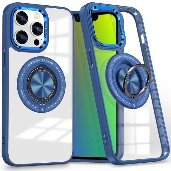 Dteck Clear Magnetic Case for iPhone 11,Shockproof TPU 360°Rotatable Ring Stand Case Compatible with MagSafe Transparent PC Back Cover for iPhone 11,Darkblue