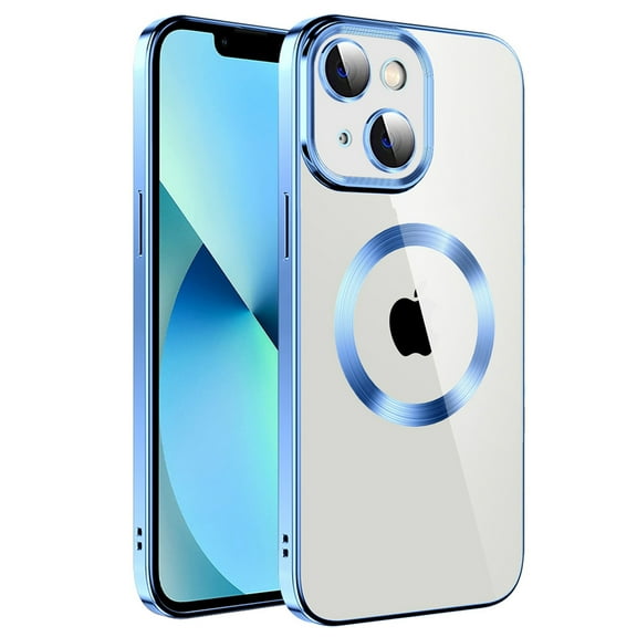 Dteck Clear Magnetic Case for iPhone 13,Shockproof Soft TPU Electro-plating Bumper Case Compatible with MagSafe Cover with Built-in Camera Lens Protector,Blue