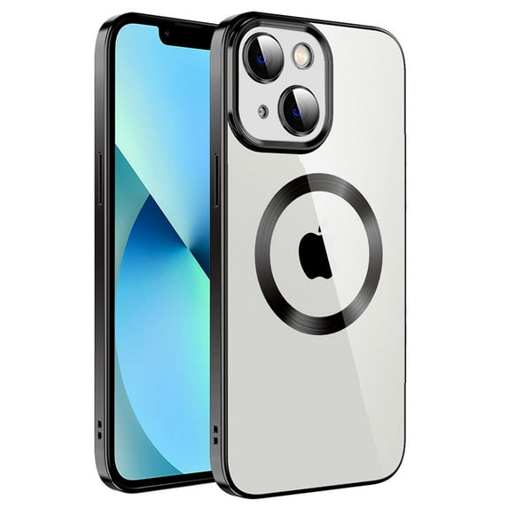 Dteck Clear Magnetic Case for iPhone 14 Plus,Shockproof Soft TPU Electro-plating Bumper Case Compatible with MagSafe Cover with Built-in Camera Lens Protector,Black