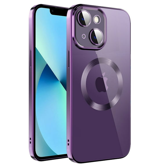 Dteck Clear Magnetic Case for iPhone 14 Plus,Shockproof Soft TPU Electro-plating Bumper Case Compatible with MagSafe Cover with Built-in Camera Lens Protector,Purple