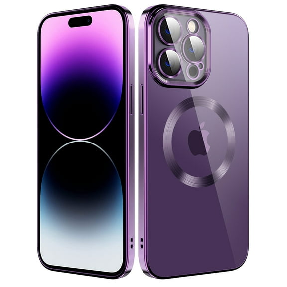 Dteck Clear Magnetic Case for iPhone 14 Pro Max,Shockproof Soft TPU Electro-plating Bumper Case Compatible with MagSafe Cover with Built-in Camera Lens Protector,Purple
