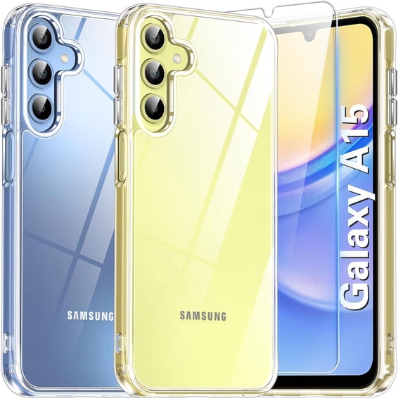 Dteck Clear for for Samsung Galaxy A15 5G Case with Screen Protector, Crystal Transparent Anti-Yellowing Mil-Grade Protection Hard Back & Soft Edge A15 5G Case,Clear