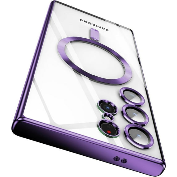 Dteck Clear for Samsung Galaxy S24 Ultra Mag Safe Case with Camera Lens Protector,Strong Magnetic Case for S24 Ultra,Full Protection Plating Anti-Scratch Slim Thin Case Cover,Purple