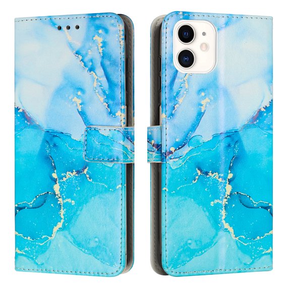 Dteck Colorful Painting Case Compatible with iPhone 11,PU Leather+TPU With Shockproof Kickstand Magnetic Case for iPhone 11 6.1 inch,Blue