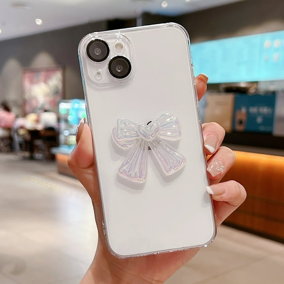 Dteck Compatible Case For iPhone 13 Pro,Camera Lens Protector Luxury Gradient PC+TPU Dustproof Shockproof Bumper Frame Back with Bow Tie Cover.For iPhone 13 Pro,Clear