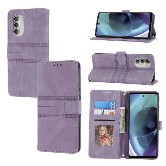 Dteck Compatible For Motorola Moto G51 5G Wallet Case,Luxury PU Leather Magnetic Closure Flip Card Slot Kickstand Cover with Wrist Strap.For Motorola Moto G51 5G,Lightpurple