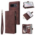 thumbnail image 1 of Dteck Compatible with Google Pixel 7 Wallet Case,Premium PU Leather Zipper Flip Folio Wallet with Wrist Strap Magnetic Closure Built-in Kickstand Protective Cover,Coffee, 1 of 7