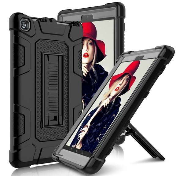 Dteck Compatible with Kindle Fire HD 8 Tablet Case (7th and 8th Generation, 2017 and 2018 Release), Kindle Fire 8 Case, Heavy Duty Full Body Protection Shockproof Kickstand Case Cover, Black