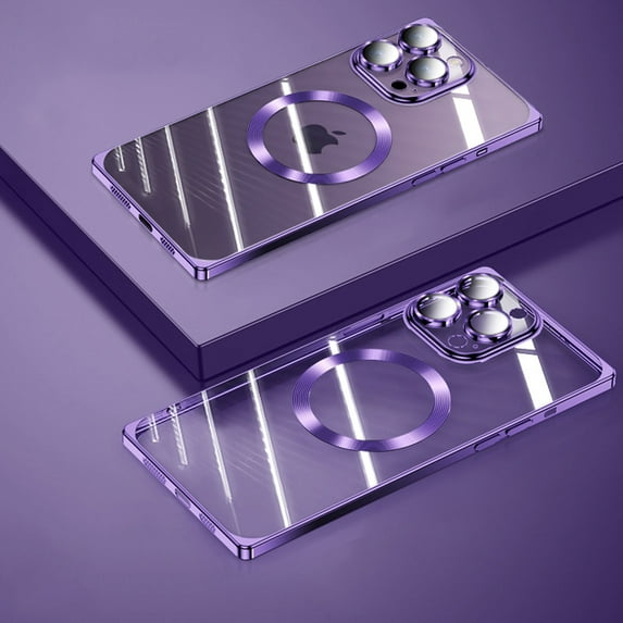 Dteck Compatible with Magsafe Case for iPhone 12 Pro Max, Slim Crystal Clear Electroplated Plating Cover Camera Lens Protector, Magnetic Shockproof Phone Cases iPhone 12 Pro Max, Darkpurple