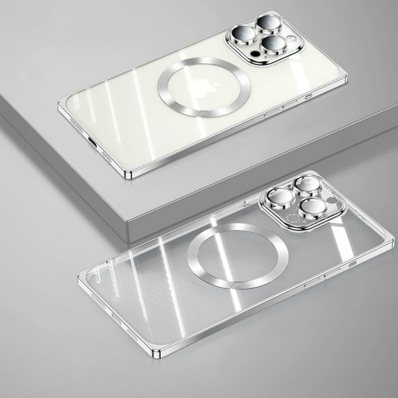 Dteck Compatible with Magsafe Case for iPhone 12, Shockproof Slim Crystal Clear Electroplated Plating Cover Camera Lens Protector Magnetic Phone Cases iPhone 12, Silver