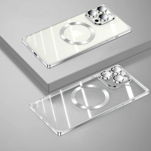 Dteck Compatible with Magsafe Case for iPhone 13 Pro Max, Slim Crystal Clear Electroplated Plating Cover Camera Lens Protector, Magnetic Shockproof Phone Cases iPhone 13 Pro Max, Silver