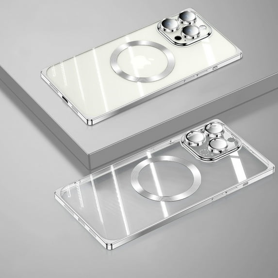 Dteck Compatible with Magsafe Case for iPhone 14 Pro Max, Slim Crystal Clear Electroplated Plating Cover Camera Lens Protector, Magnetic Shockproof Phone Cases iPhone 14 Pro Max, Silver