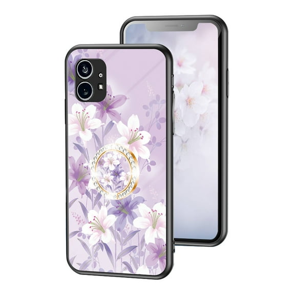 Dteck Compatible with Nothing Phone 1 Case with Ring Holder Kickstand Women Girls, Never Faded Floral Phone Cases, Soft TPU Shockproof Protective Cover for Nothing Phone 1 2022, Purple Flower