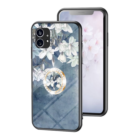 Dteck Compatible with Nothing Phone 1 Case with Ring Holder Kickstand Women Girls, Never Faded Floral Phone Cases, Soft TPU Shockproof Protective Cover for Nothing Phone 1 2022, White Floral