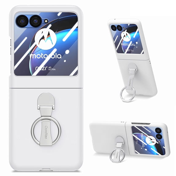 Dteck Compatible Phone Case for Motorola Razr 40 Ultra 2023 Case with Ring Stand,Slim Lightweight Hard PC Protective Ring Case for Motorola Razr 40 Ultra Cover Case,White