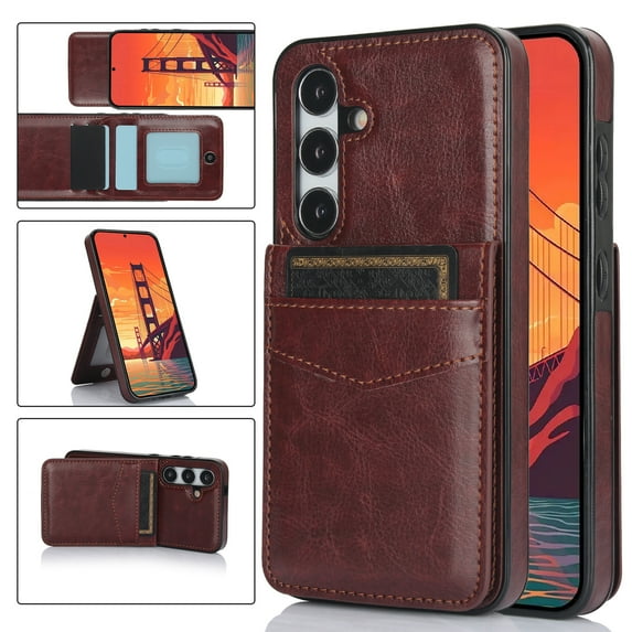 Dteck Compatible with Samsung Galaxy S24 Plus Case Wallet with Credit Card Holder, Premium Leather Magnetic Clasp Kickstand Heavy Duty Protective Cover for Galaxy S24+,Brown