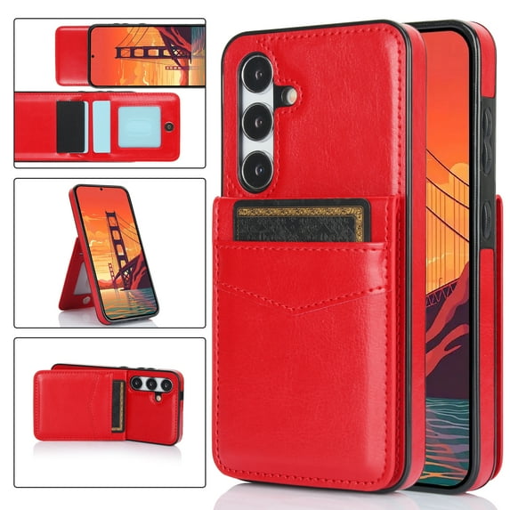 Dteck Compatible with Samsung Galaxy S24 Plus Case Wallet with Credit Card Holder, Premium Leather Magnetic Clasp Kickstand Heavy Duty Protective Cover for Galaxy S24+,Red