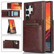 Dteck Compatible with Samsung Galaxy S24 Ultra Case Wallet with Credit Card Holder, Premium Leather Magnetic Clasp Kickstand Heavy Duty Protective Cover for Galaxy S24 Ultra,Brown