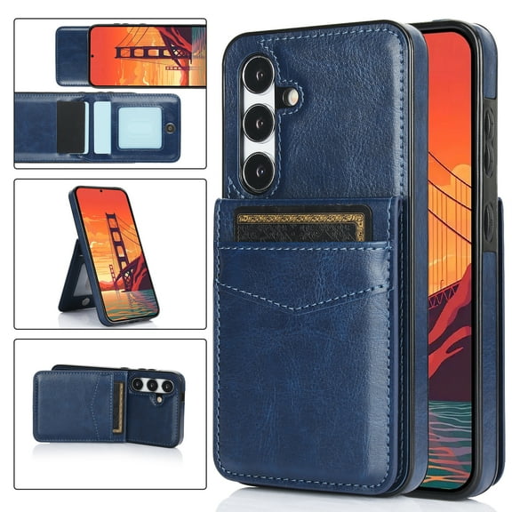 Dteck Compatible with Samsung Galaxy S25 Case Wallet with Credit Card Holder, Premium Leather Magnetic Clasp Kickstand Heavy Duty Protective Cover for Galaxy S25,Darkblue