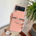 thumbnail image 1 of Dteck Compatible with Samsung Galaxy Z Flip 3 5G 2021 Case, Crocodile Pattern PU Leather + Hard PC Silicone Cover with Ring Holder Ultra Slim Shockproof Case, Pink, 1 of 8