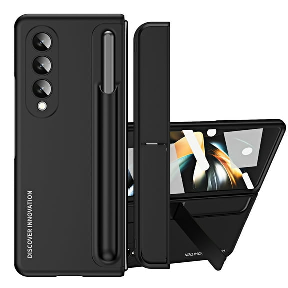 Dteck Compatible with Samsung Galaxy Z Fold 4 5G Case with Detachable S Pen Holder Hinge Protection & Built-in Screen Protector Kickstand Stand Cover,Black