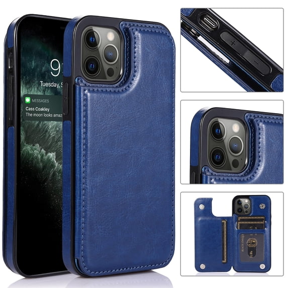 Dteck Compatible with iPhone 13 Pro Max Wallet Case with Card Holder, PU Leather Kickstand Card Slots Case, Double Magnetic Clasp and Durable Shockproof Cover For iPhone 13 Pro Max,Darkblue