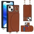 thumbnail image 1 of Dteck Compatible with iPhone 14 Plus Wallet Case Crossbody Leather with Card Holder, Shockproof Purse Kickstand Removable Shoulder Strap Case Protective Back Cover with Rotate Ring Stand, Brown, 1 of 7