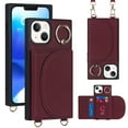 thumbnail image 1 of Dteck Compatible with iPhone 14 Pro Max Wallet Case Crossbody Leather with Card Holder, Shockproof Purse Kickstand Removable Shoulder Strap Case Protective Back Cover with Rotate Ring Stand, Winered, 1 of 7