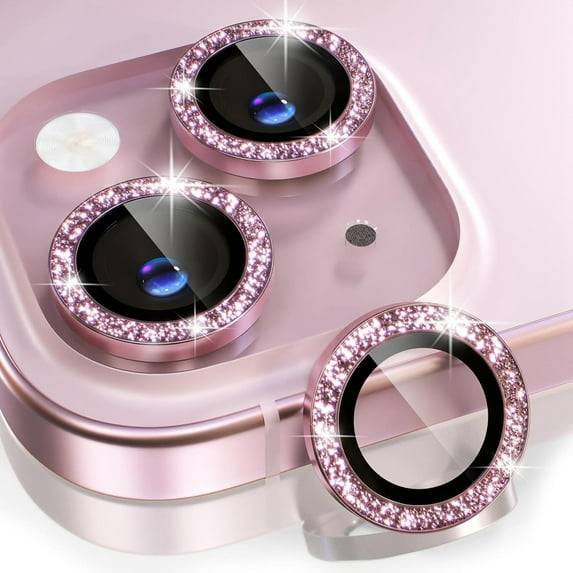 Dteck Compatible for iPhone 16 Pro Camera Lens Protector,Bling Glitter 9H Tempered Glass Camera Cover Screen Protector Metal Ring HD Clear Case Friendly,Rosegold