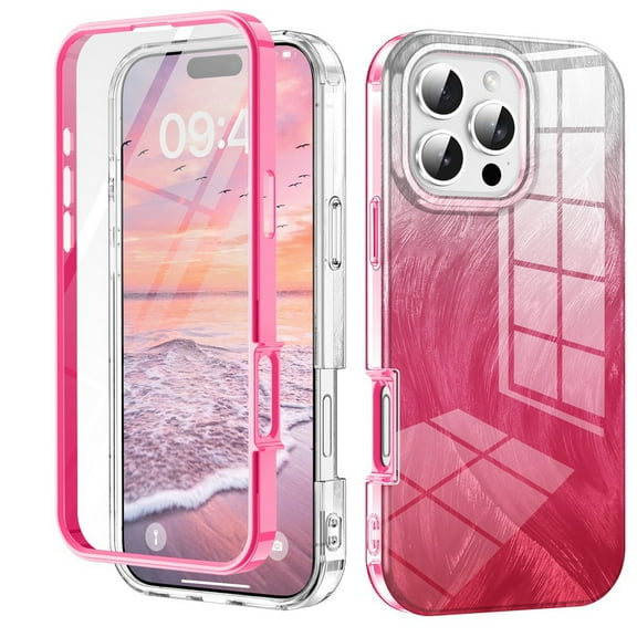 Dteck Compatible for iPhone 16 Pro Case Built with Screen Protector, Lightweight and Stylish Full Body Shockproof Protective Rugged TPU Case for  iPhone 16 Pro,Rose