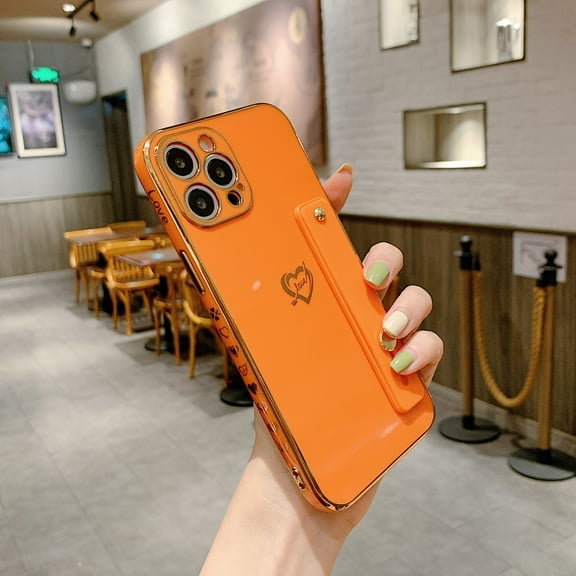 Dteck Compatible with iPhone X/XS Case Soft TPU Heart Plating with Adjustable Wristband Kickstand Anti-Scratch Shockproof Protective Slim Thin Cover for Women Girls For iPhone XS/X,Orange