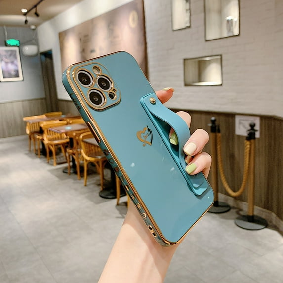 Dteck Compatible with iPhone X/XS Case Soft TPU Heart Plating with Adjustable Wristband Kickstand Anti-Scratch Shockproof Protective Slim Thin Cover for Women Girls For iPhone XS/X,Gray