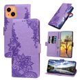 thumbnail image 1 of Dteck Compatible with iPhone 13 Flip Wallet Case,Shockproof Pattern Card Slots Magnetic Kickstand Cover with Wrist Strap.For iPhone 13,Purple, 1 of 7