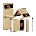 thumbnail image 1 of Dteck Cover for Galaxy Z Flip 3/ Flip 4 Case with S Pen Holder(Come with a Stylus Pen), Two Hinge Protection Folding Folio Hard PC & PU Leather Case for Samsung Z Flip 4 2022, Gold, 1 of 7