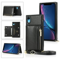 Dteck Crossbag Case For iPhone XR, Premium PU Leather Wallet Case Credit Card Holder Stand Cover, Black