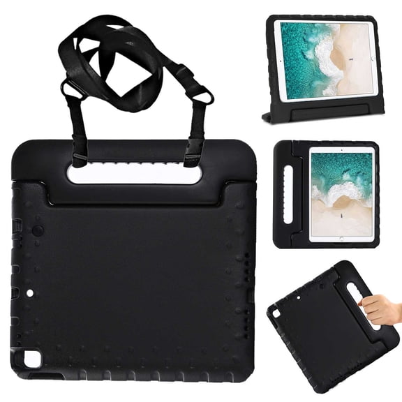 Dteck Crossbody Case For 10.2 inch iPad 8th Generation / iPad 7th Generation / iPad Air 3 / iPad Pro 10.5 inch, Kids Shock Proof Protective Light Weight Cover Handle Stand with Shoulder Strap, Black