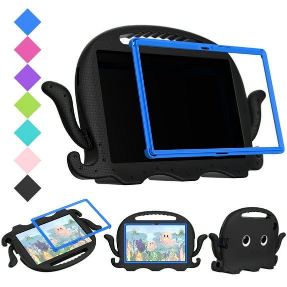Dteck Crossbody Case for Samsung Galaxy Tab A7 10.4 inch 2020 SM-T500 T505 T507 with Built-in Screen Protector, Kids Friendly EVA Octopus Animals Shockproof Case Handle Grip with Shoulder Stap,Black