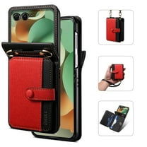 Dteck Crossbody Case for Motorola Razr 2025, PU Leather Strap Wristlet Flip Case Wallet with Card Holder for Moto Razr 2025,Red