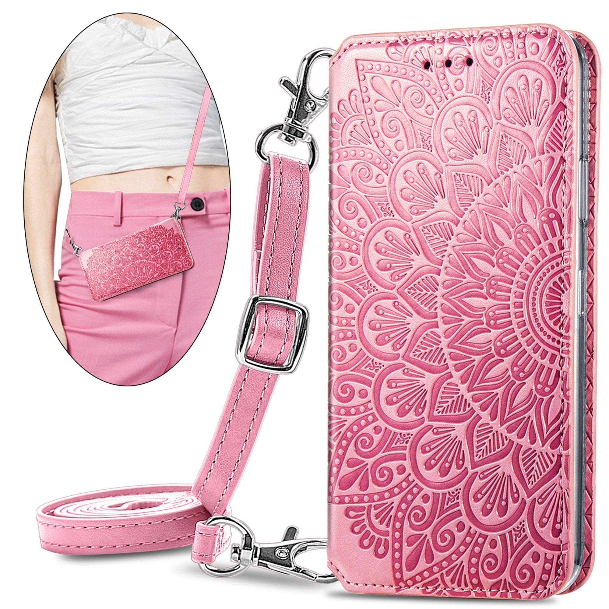 Dteck Crossbody Case for Samsung Galaxy A02, Embossed Flower PU Leather
