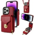 thumbnail image 1 of Dteck Crossbody Shoulder Strap Wallet Case for iPhone 15 Pro Max, RFID Blocking Leather Purse Case with Card Holder Protective Handbag Flip Stand Cover with Zipper Pocket for Women Girls Men, Red, 1 of 8