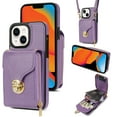 thumbnail image 1 of Dteck Crossbody Shoulder Strap Wallet Case for iPhone 15, RFID Blocking Leather Purse Case with Card Holder Protective Handbag Flip Stand Cover with Zipper Pocket for Women Girls Men, Purple, 1 of 8