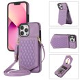 thumbnail image 1 of Dteck Crossbody Strap for Apple iPhone 13 Pro Case for Women, Shockproof Leather Wallet with Card Holder Slots Protective Hidden Mirror Case Adjustable Lanyard, Purple, 1 of 10