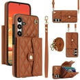 thumbnail image 1 of Dteck Crossbody Strap Case for Samsung Galaxy S24 Plus,Magnetic Leather Card Slots Women Case Shockproof Kickstand Back Cover with Shoulder Strap for Galaxy S24+,Brown, 1 of 9