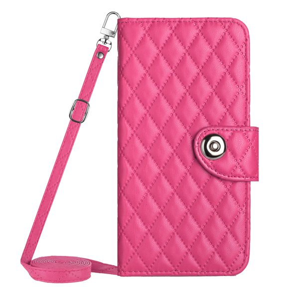 Dteck Crossbody Strap Case for Samsung Galaxy S24 Ultra,Magnetic Leather Women Wallet Card Slots Case Shockproof Kickstand Cover with Shoulder Strap for Galaxy S24 Ultra,Rose