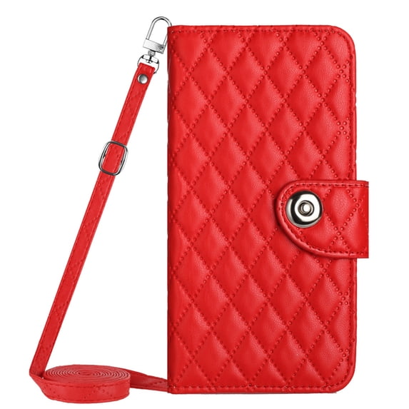 Dteck Crossbody Strap Case for Samsung Galaxy S24 Ultra,Magnetic Leather Women Wallet Card Slots Case Shockproof Kickstand Cover with Shoulder Strap for Galaxy S24 Ultra,Red