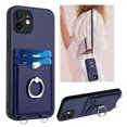 thumbnail image 1 of Dteck Crossbody Strap Case for iPhone 11, Shockproof Leather Case Card Slots Wallet Back with Ring Holder Kickstand Cover for iPhone 11 ,Blue, 1 of 7