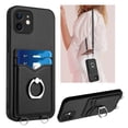 thumbnail image 1 of Dteck Crossbody Strap Case for iPhone 12, Shockproof Leather Case Card Slots Wallet Back with Ring Holder Kickstand Cover for iPhone 12 ,Black, 1 of 7